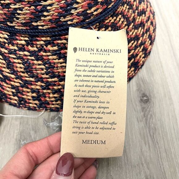 Helen Kaminski Australia Provence Red, Blue and Tan Raffia Sun Hat NWT‎